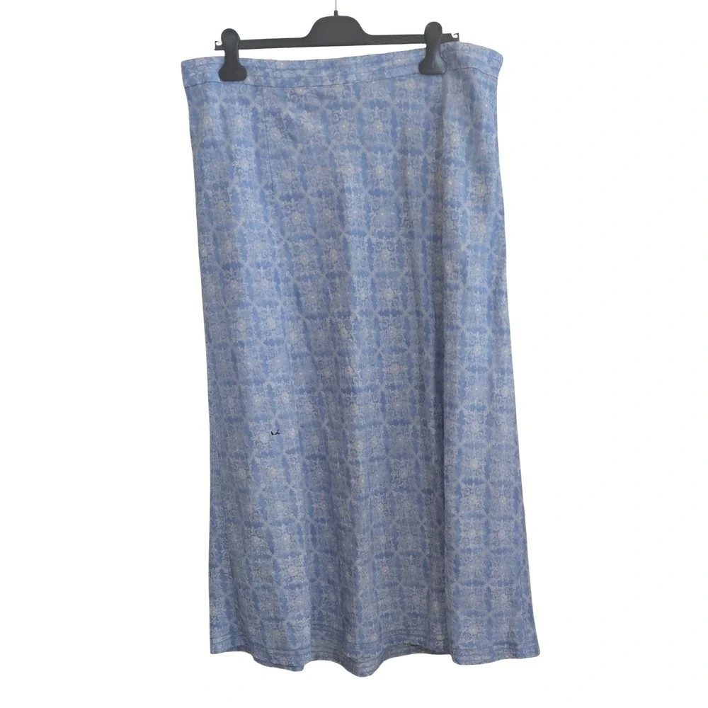 LL Bean Linen Floral Blue Maxi Skirt Classic Fit Sz 18 Beachy Coastal